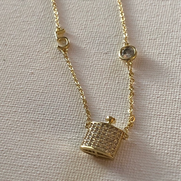 Jewelry - Gold Tone Pave Flask Pendant Necklace